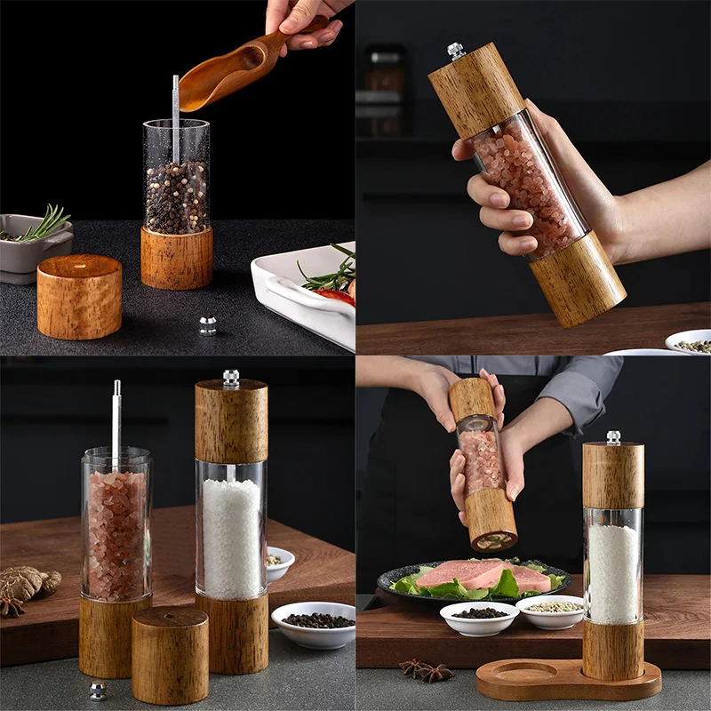 6/8Inch Pepper Grinder Multifunctional Grinder Hand Crank Grinder Sea Salt Pepper Cumin Solid Wood Kitchen Solid Seasoning Tools