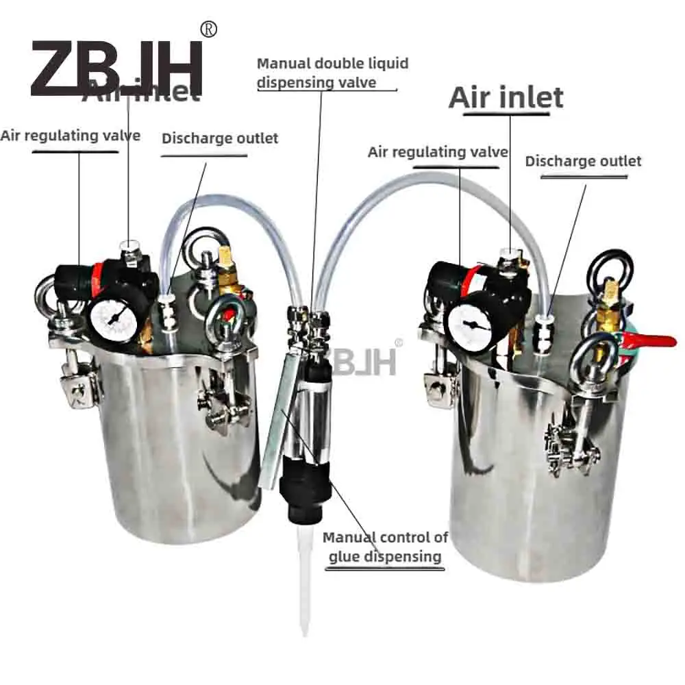 Abrasive Glue Dispensing Set, 2pcs 10L Stainless Steel Tanks + 1pcs AB Glue Dispensing Valve