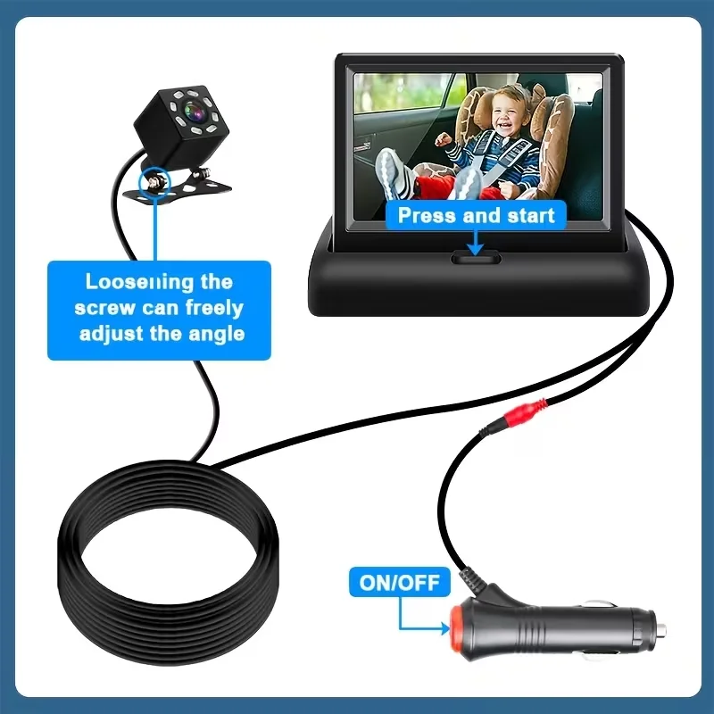 4,3" Faltbarer Auto-Sicherheitskamera-Monitor - Spiegelmonitor mit Nachtsicht, Rückwärtsdrehung & Plug-and-Play – Detail 5