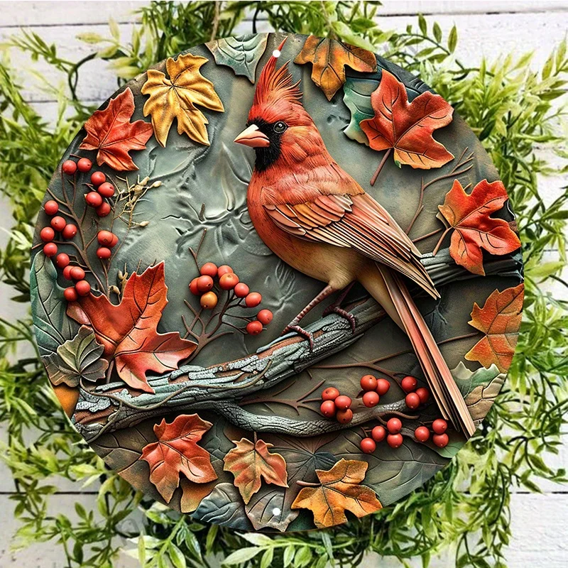 

Round Door Hanging Weather-Resistant Convenient Hooks Textured Outdoor or Indoor Garland Decoration Aluminum Cardinals Wall Sign