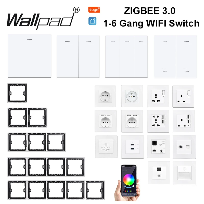 DIY Zigbee 3.0 1 2 3 4 6 Gang PC Panel On / Off Switch & Scene Switch Yandex Normal EU Socket USB Charger TV RJ45 Modules DIY