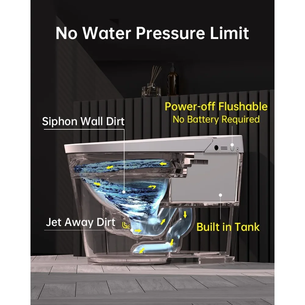 Smart Toiet with Tank and Bidet Built In,Auto Open Close,Blackout Flush,Auto Flush,Heated seat,Foot Sensor Operation