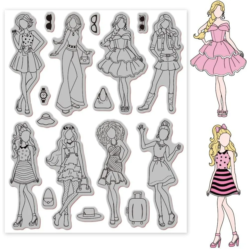 Vintage Fashion Women Cling Rubber Stamp Exquisite Lady 7x9inch Clear Stamps Embossing Stamp Seal for DIY Scrapbooking and Card