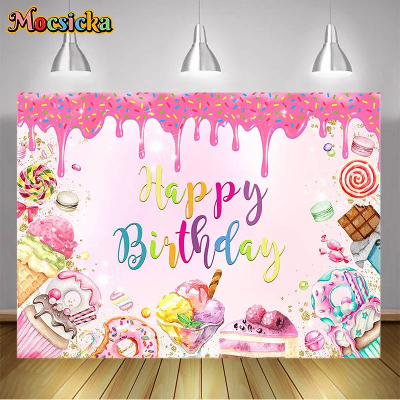 Candy Paradise พื้นหลังวันเกิดแบนเนอร์ Lollipop Ice Cream ฉากหลังทารกแรกเกิดการถ่ายภาพ Portrait Photo Studio Props