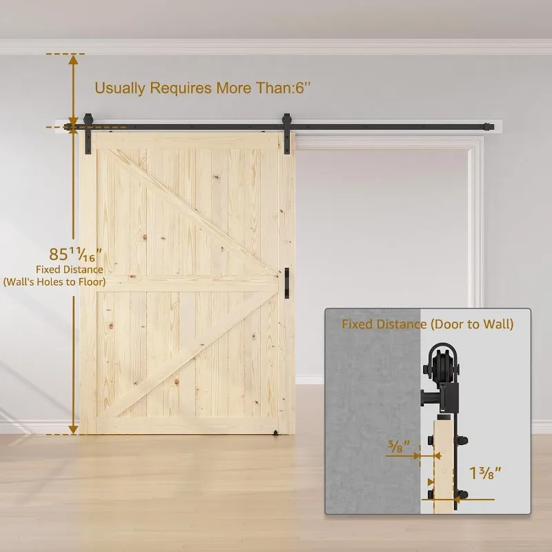 Раздвижная дверь сарая 60 x 84 дюйма с комплектом фурнитуры для дверей сарая длиной 10 футов в комплекте, незаконченная дверь из массива ели, сборка