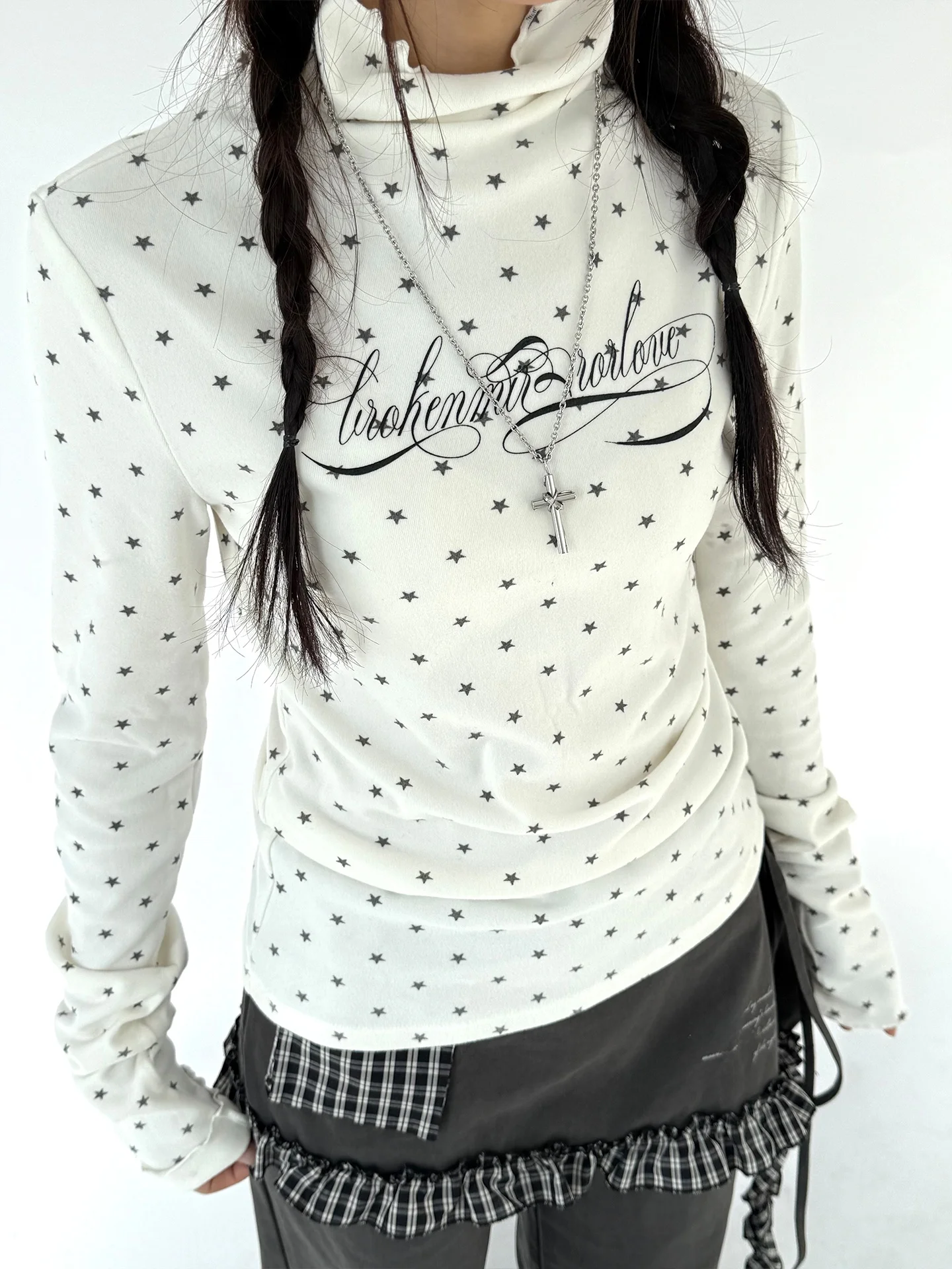 

Vintage Polka Dot Long Sve Printed Slim Fit Base irt Spring Wild Too Polyester Spandex Commute Daily Wear High Ne T-irt