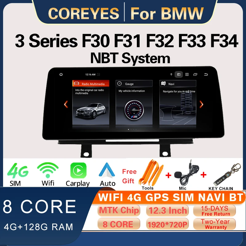 

COREYES 12.3'' Carplay For BMW 3 Series 4 Series F30 F31 F32 F33 F34 F35 F36 NBT System Car Radio Multimedia Player Android 12