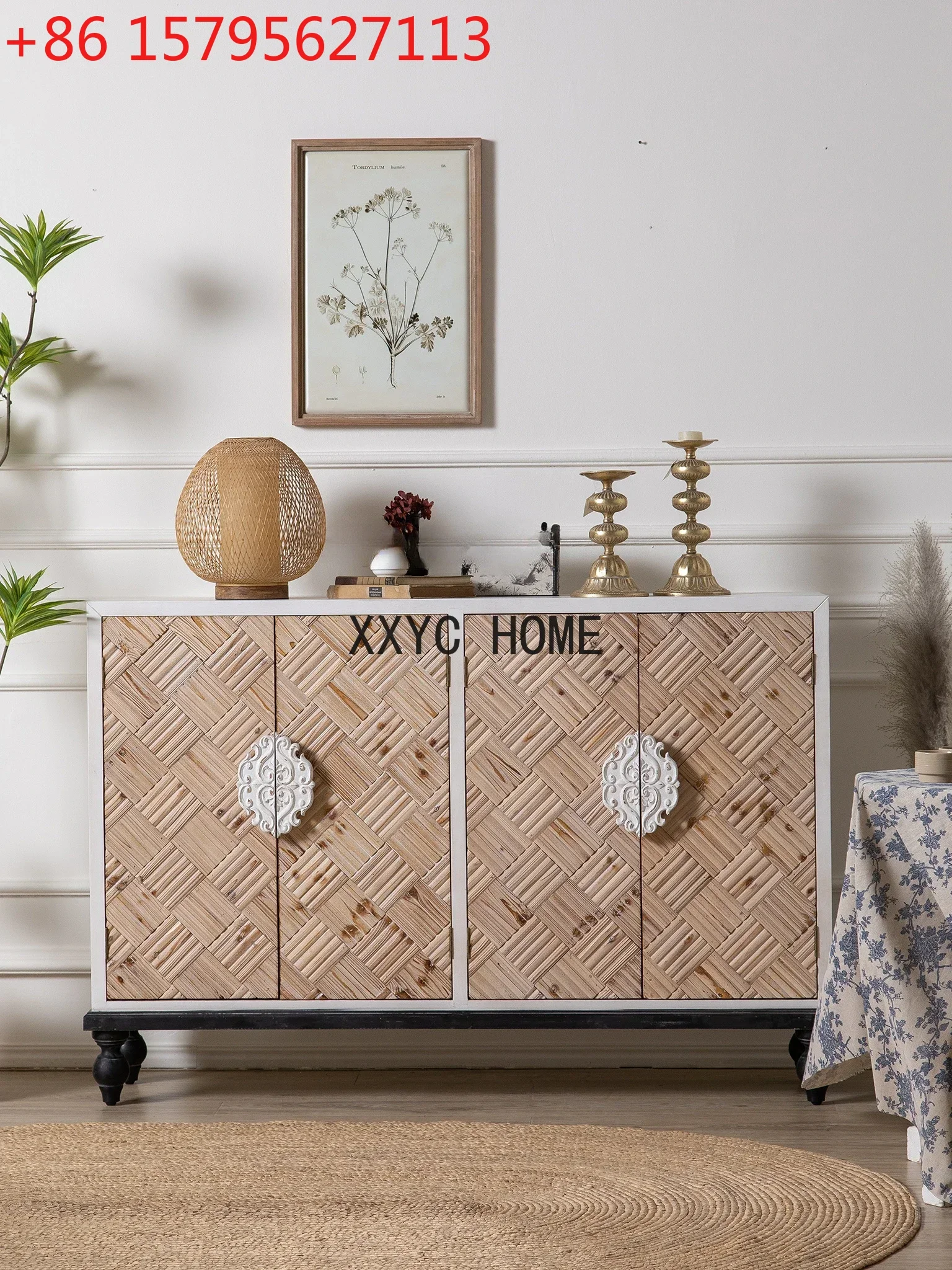 

American Vintage Engraving Entrance Cabinet Solid Wood Sideboard Locker Country Homestay Hotel Decorative Cabinet