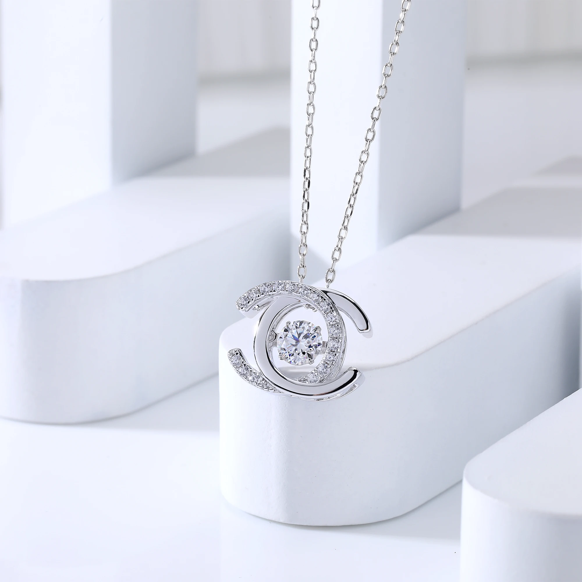 LUSTER Moissanite Pendant Necklace  D Color 925 Sterling Silver 18K White Gold Plated Diamond Test Passed Jewelry Gift for Women