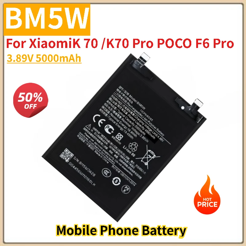 

High Capacity Phone Battery BM5W 3.89V 5000mAh For XiaomiK 70 /K70 Pro POCO F6 Pro Brand-New High Quality Replacement Battery