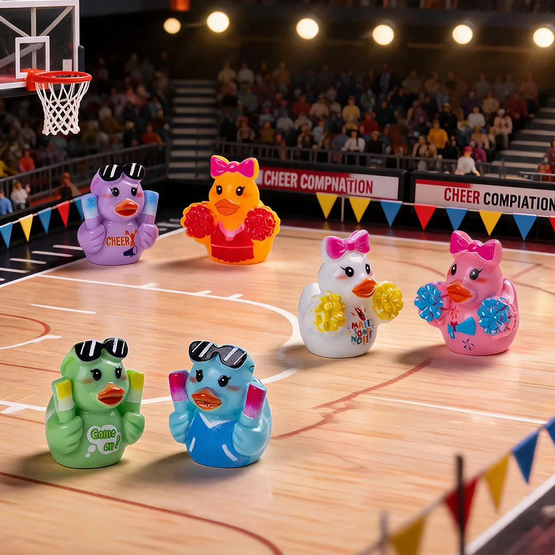 100pcs Kawaii Cheerleader Sport Duck 3D Cartoon Animal DIY for Hairpin Keychain Pendants Scrapbook Decor Dollhouse Accessories