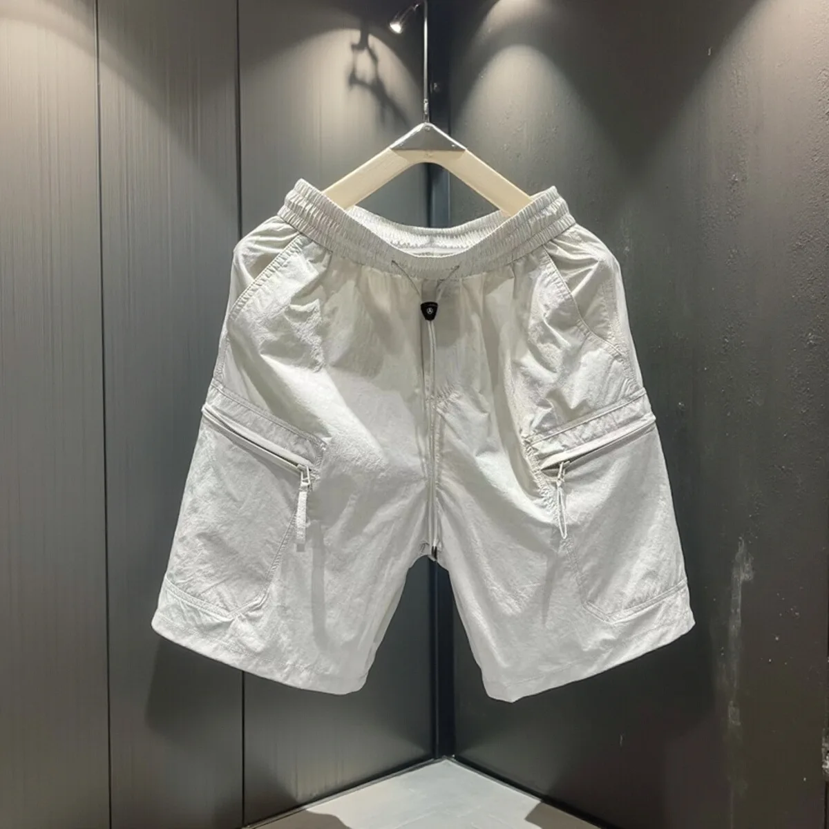 

Летние тонкие рабочие шорты мужские на молнии с множеством карманов, свободные, универсальные, прямого кроя, дышащие, повседневные, спортивные, бриджи до колена