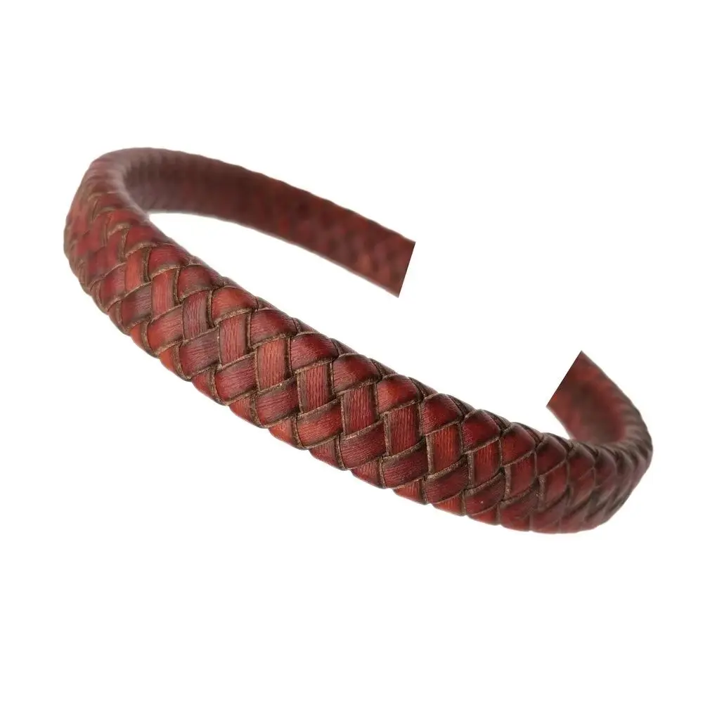 Aaazee 1 Yard 12mmx6mm Flat Braided Distressed Red Brown Leather Band for Jewelry Making in Bracelet 12mm Wide 6mm Thick