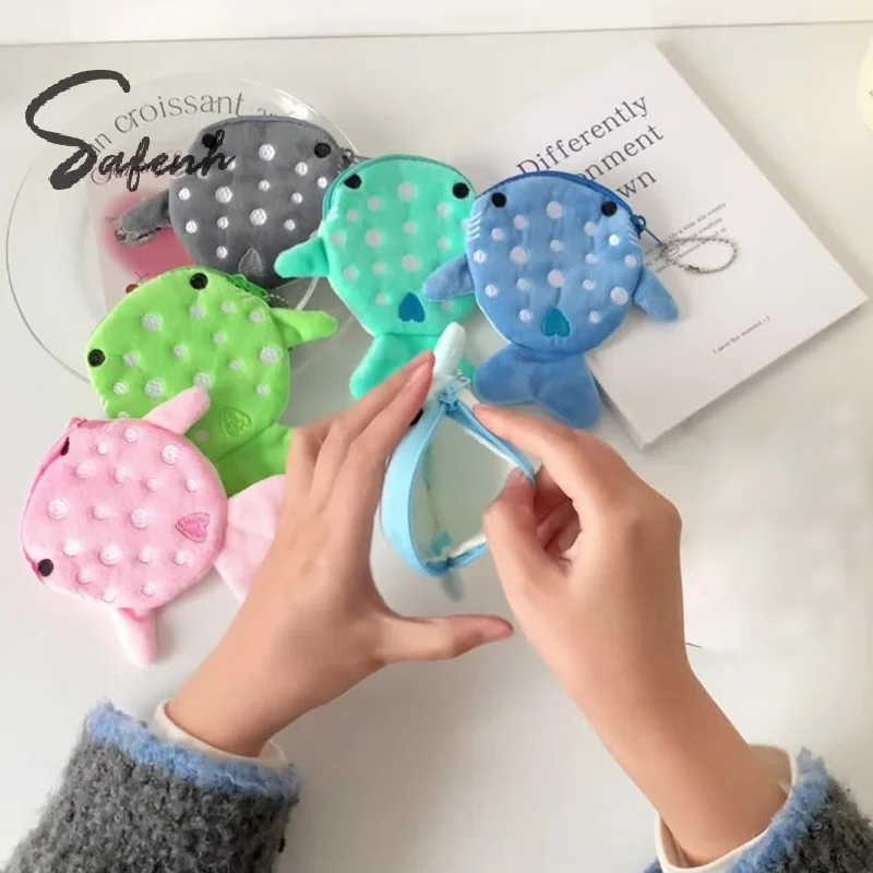 Cute Cartoon Plush Shark Coin Purse Zero Animal Wallet For Kids Bag Pendant Small Change Bag Key Earphone Data Cable Pouch