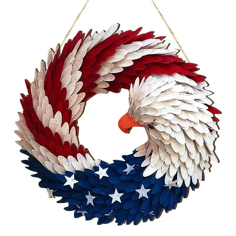 American Flag Bald Eagle Wreath Patriotic Americana Handcrafted Memorial Day Decor 3D Brave Wings Exquisite Wooden Door Signs