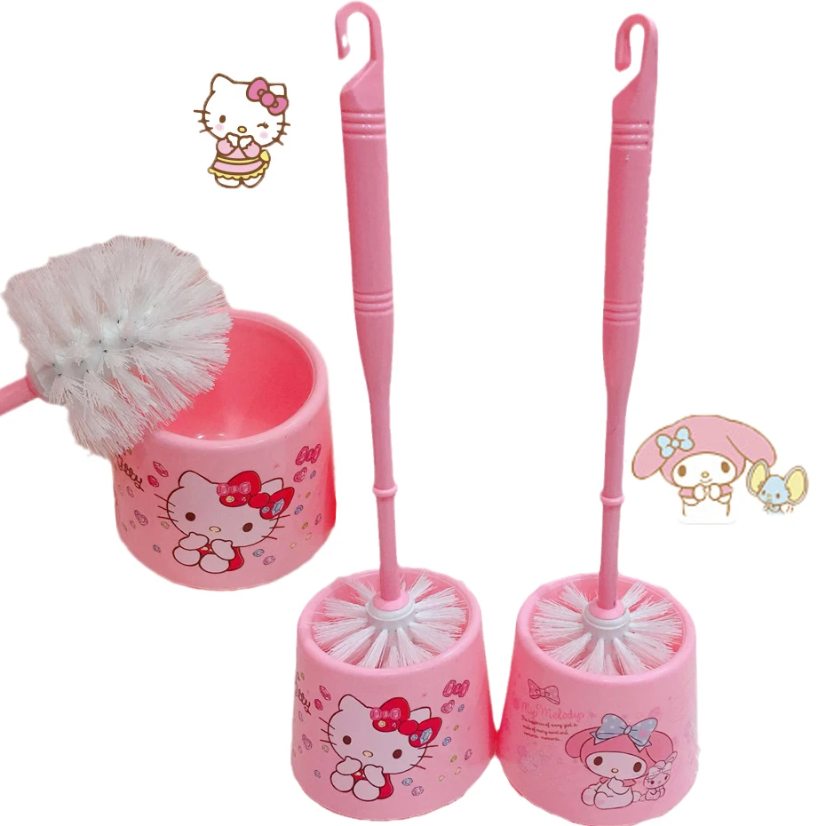 Kawaii Sanrioed My Melody Anime Cartoon Long Handle Toilet Brush with Base Toilet Cleaning Brush Bathroom Accesories Sets