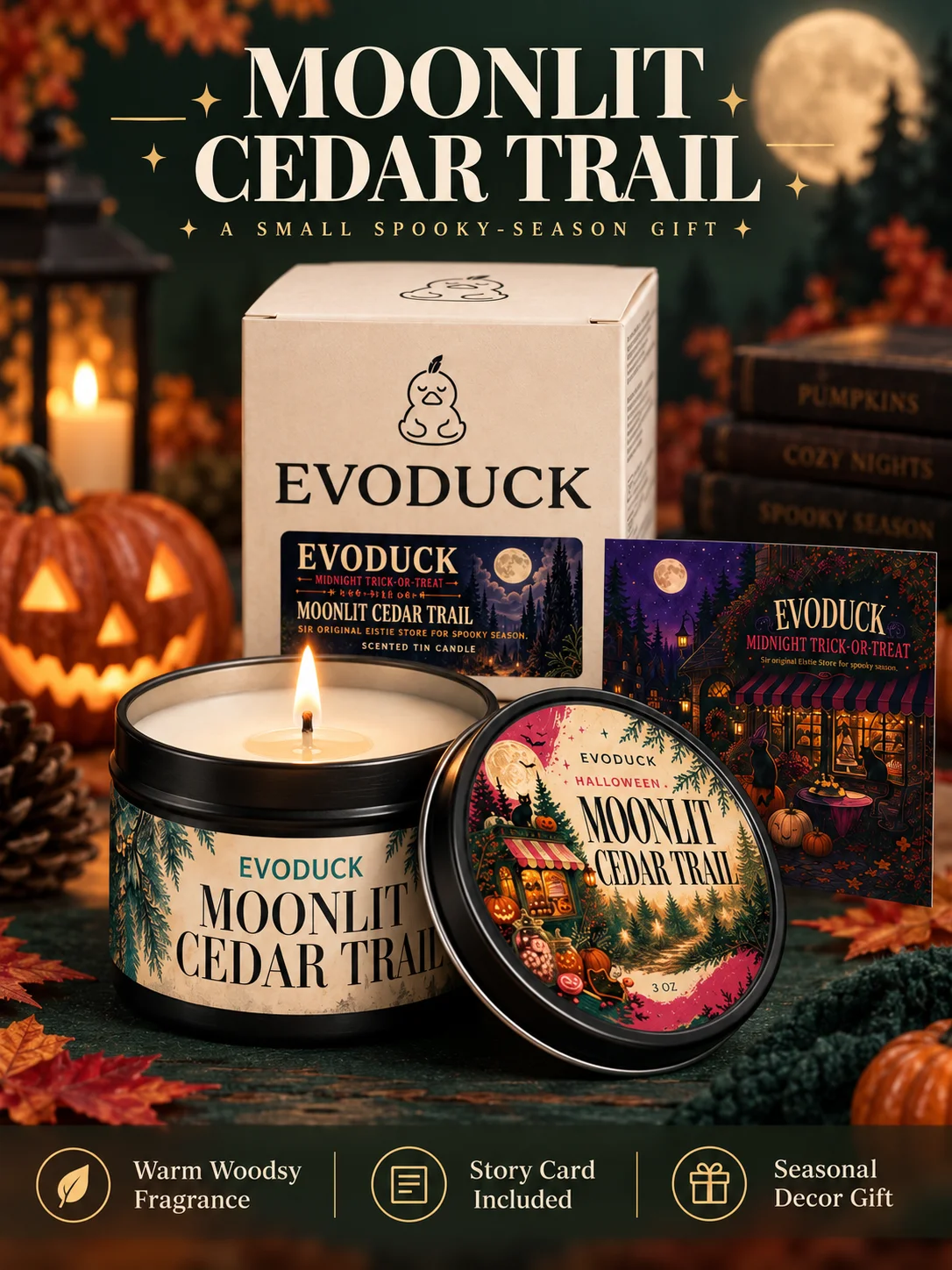 1/2/3pcs Halloween Scented Candle Cedar Amber Resin Soft Balsam 3oz Black Tin Candle Woody Pine Forest Fragrance Candles for Living Room Office Cabin Rustic Home Decor Halloween Fall Autumn Decorations Gifts for Men Women Dad
