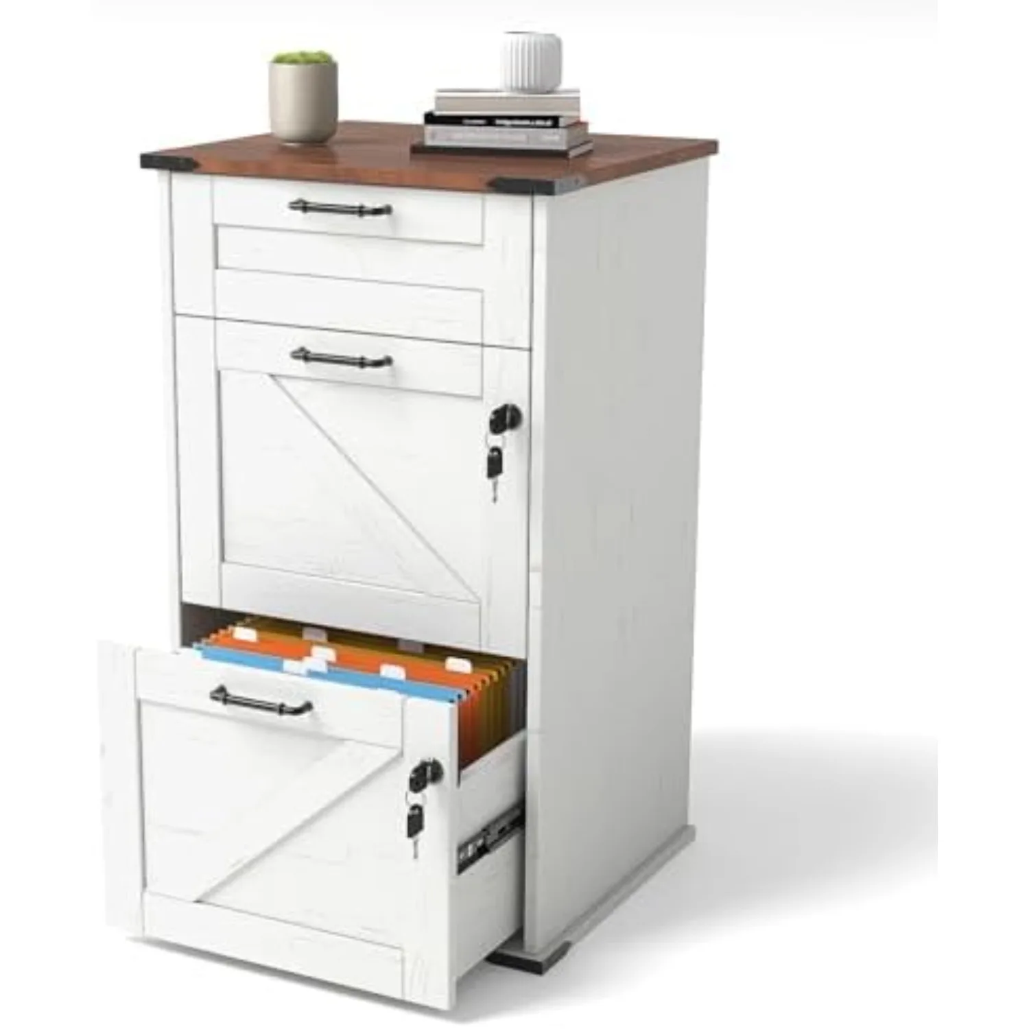 3 Drawer File Cabinet with Lock, Home Office Filing Organizer, for Letter Size File Folder Storage, Modern Farmhouse