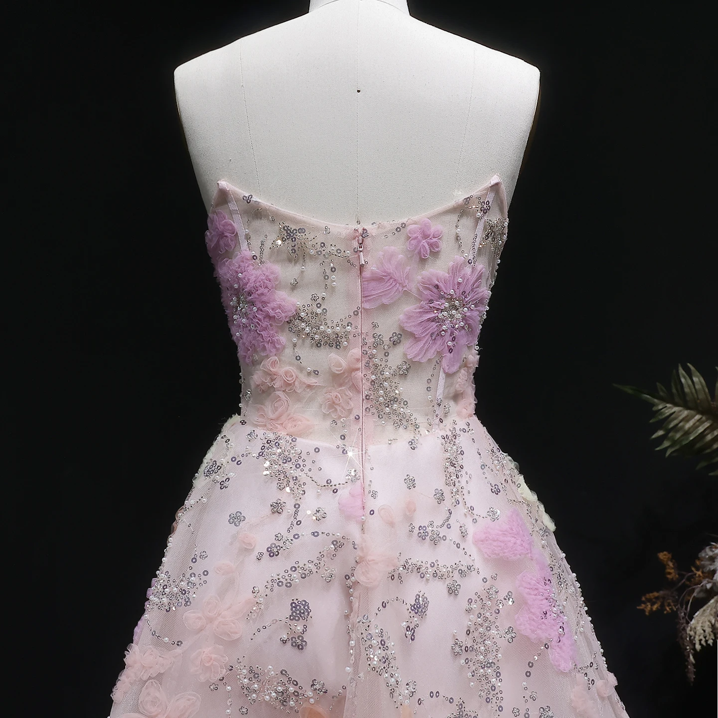 Sharon Said Rosa trägerloses 3D-Blumenperlen-Korsett-Homecoming-Kleid Dubai Sexy Mini-Cocktail-Abschlussball-Partykleid RM135 Maßanfertigung – Detail 9