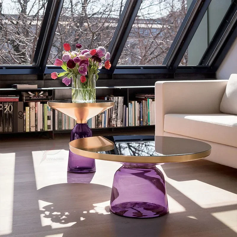 wholesale lightweight luxury glass clock side table indoor living room transparent coffee table