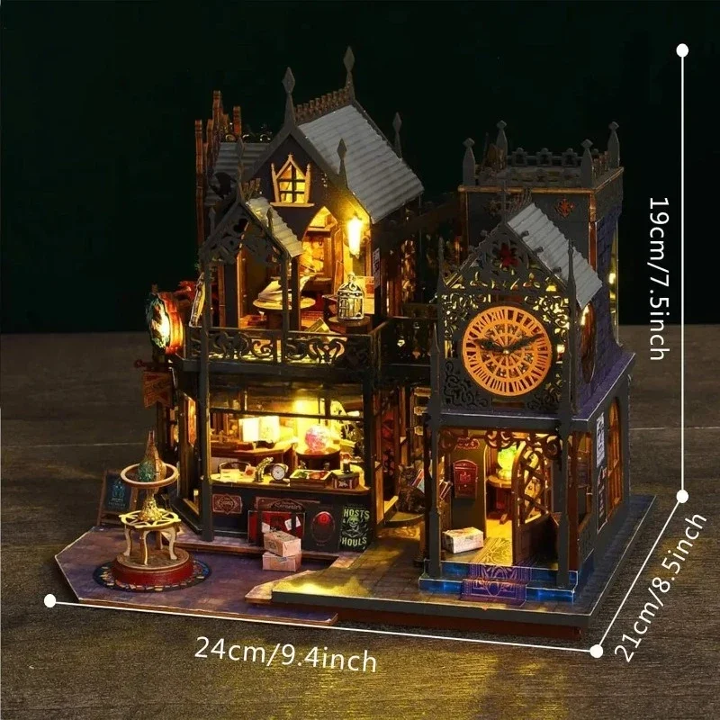 Wooden Puzzle 3D Wizard Academy Castle Miniature Home Set Gifts Home Decoration Crafts Mysterious Architectural Model
