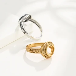 Classic Retro 925 Sterling Silver Adjustable Ring Empty Bracket Fit Round Cabochon DIY Ring Jewelry Making Supplies