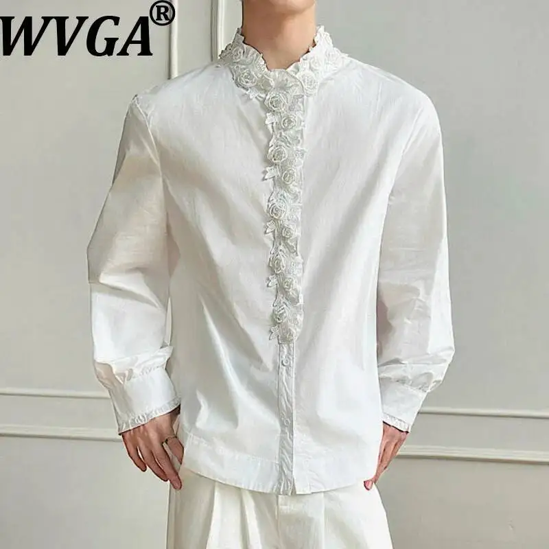 WVGA Spring Autumn New Men Three-dimensional Rose Flower Trendy Long Lseeved Shirts Niche Design High-end Luxury Tops Ins W25989
