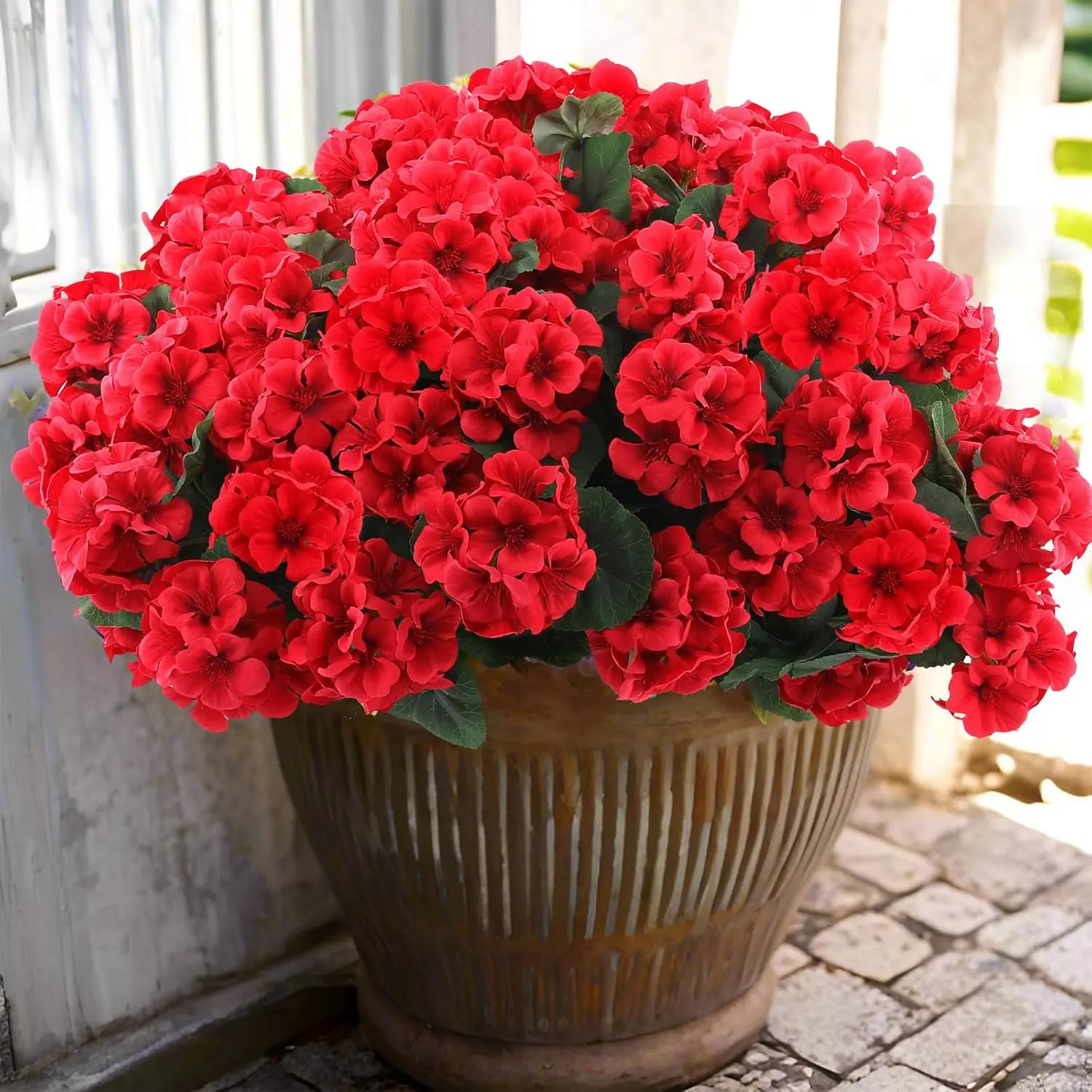 

24 Pcs Red Artificial Geranium Flowers, UV Resistant Outdoor Decor for Garden, Home, and Christmas Centerpieces