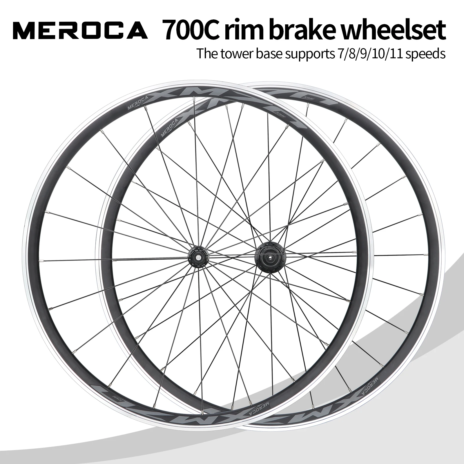 MEROCA-Paire de roues de vélo en alliage d\'aluminium ultra-léger, levier de dégagement rapide, frein sur jante, vélo de route, roue avant et