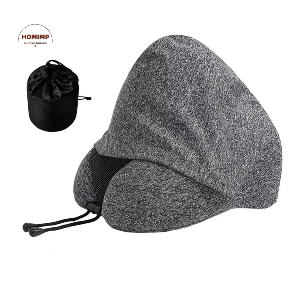 

Adjustable Drawstring Hooded Travel Pillow Removable Breathable U-shaped Pillow with Cap Comfortable Soft Support