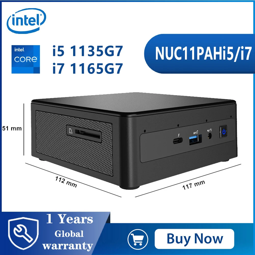 PC Mini Intel NUC 11 Panther Canyon NUC11PAHi50Z/NUC11PAHi70Z Core I5 1135G7/Core I7-1165G7 Win10 Pro Komputer Mini