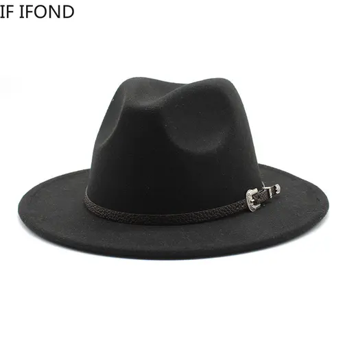 Imagen 2 del producto Sombrero Fedora de Jazz de fieltro de estilo británico, sombreros Trilby de Panamá de talla 59-61CM para mujeres y hombres, sombrero de fiesta de boda para caballero