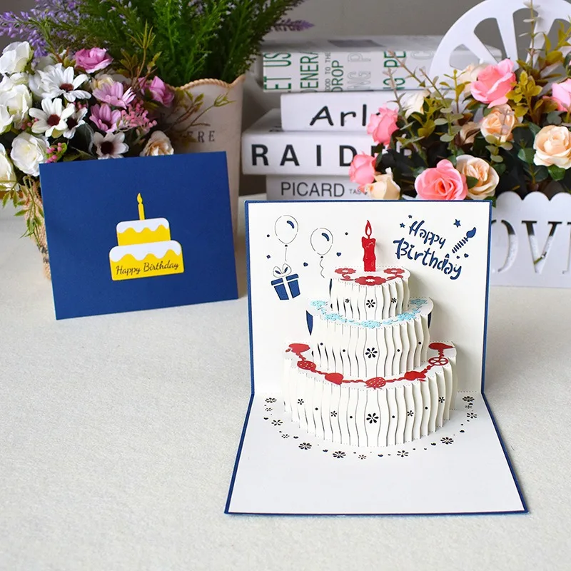 Happy Birthday Card for Girl Kids Wife Husband 3d Birthday Cake Pop-Up Greeting Cards Postcards Gifts with Envelope Birthday