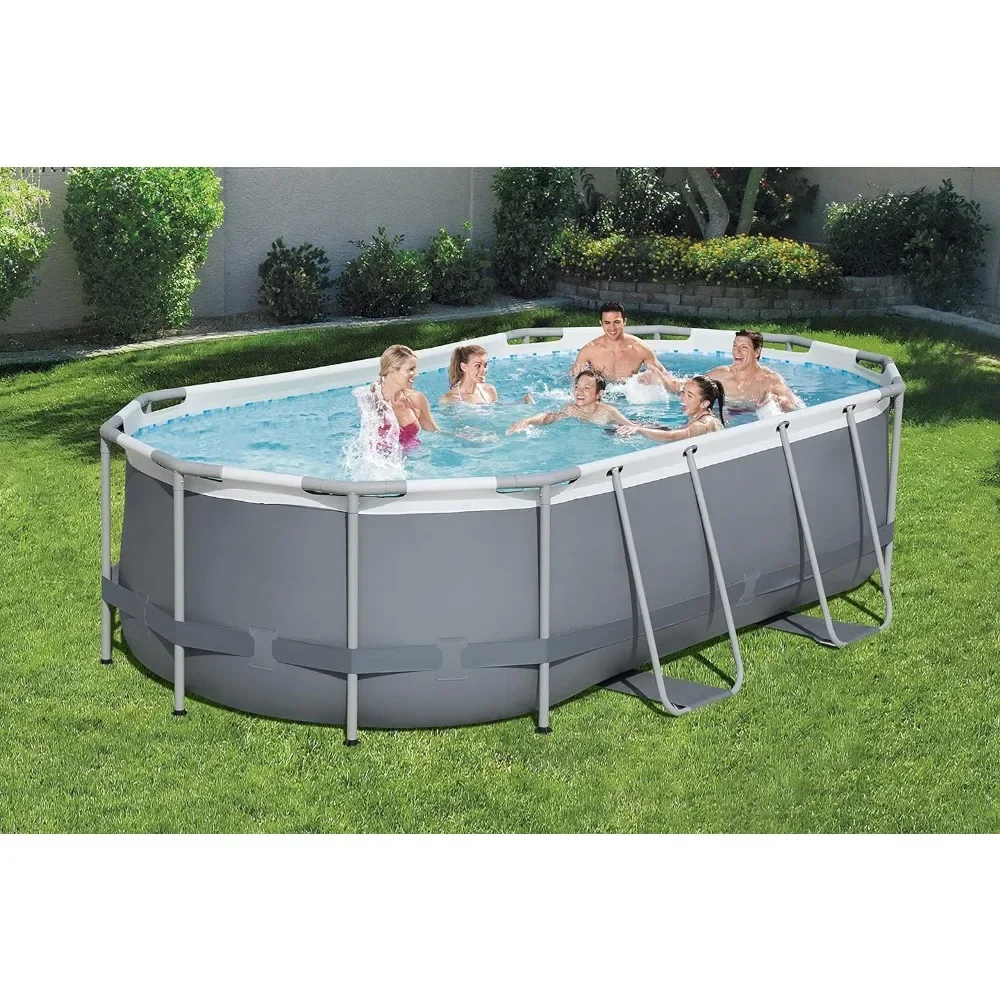 Swimming Poor, Oval Above Ground Pool Set Includes 530gal Filter Pump, Ladder, ChemConnect Dispener, Outdoor Swimming Poor