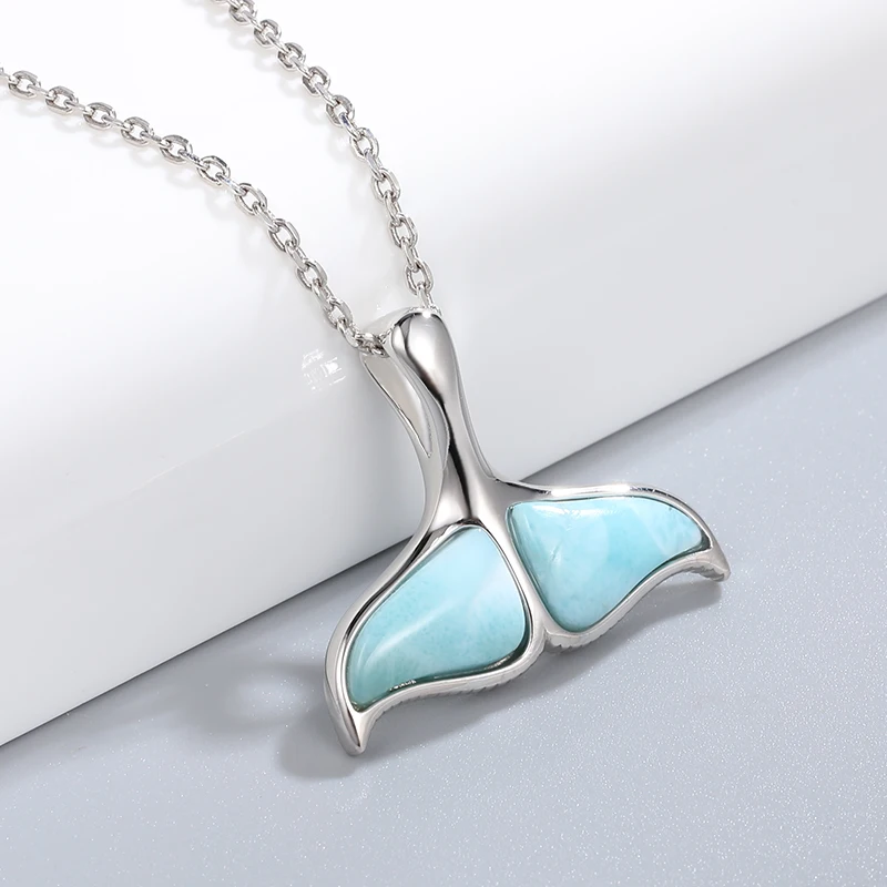 XYOP Popular Larimar Fishtail Pendant 925 Sterling Silver Natural Larimar Women Pendant Necklace For Gift