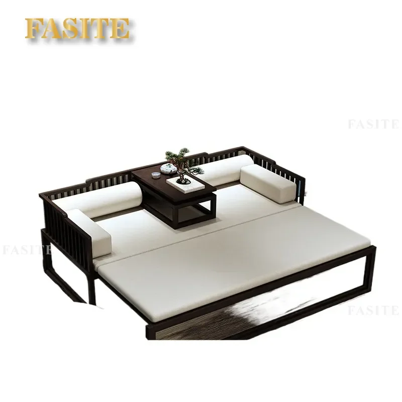 For New Chinese Style Modern Ash Wood Arhat Bed Push-Pull Living Room Sofa Small Apartment Integration Space Saving