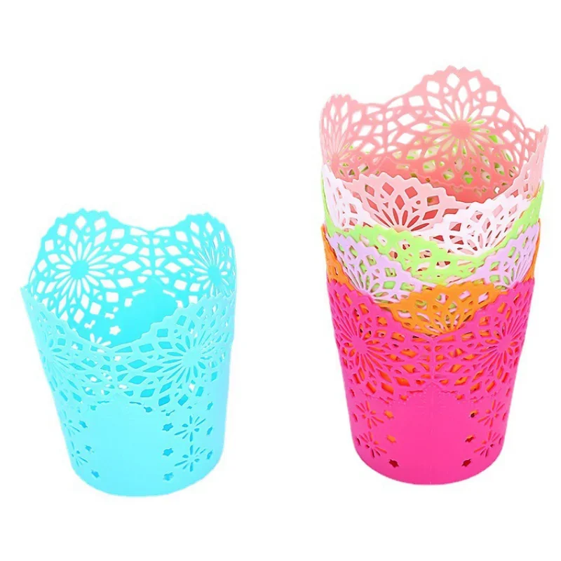 Creative Hollow Roses Pen Pencil Pot Holder Brush Storage Container Desk Organizer Plastic Stationery Pen Holder Office Supplies