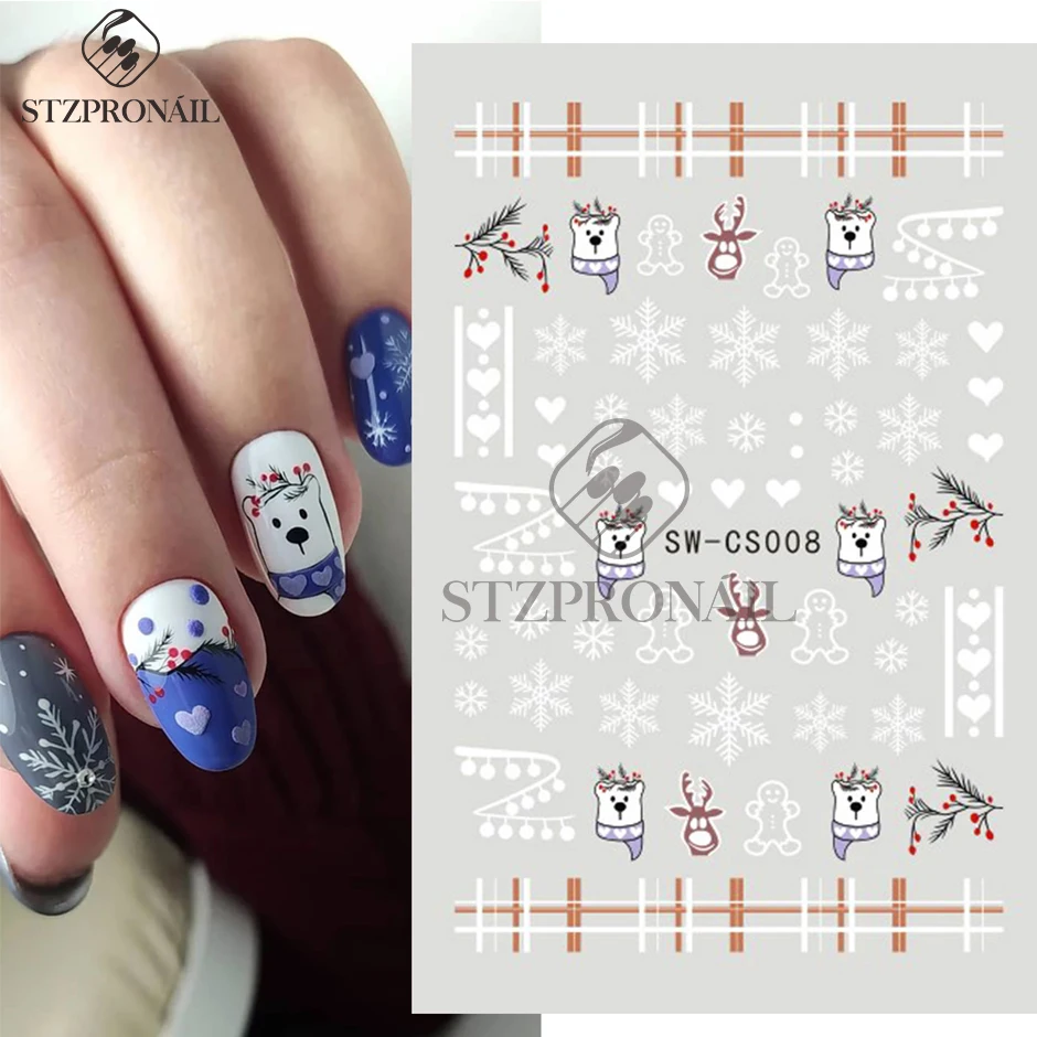 

Nail Stickers Cute Christmas Cartoon 3D Sliders For Nails Snowflake Elk Winter Holiday Decals For Manicure Accessories SLSW-CS