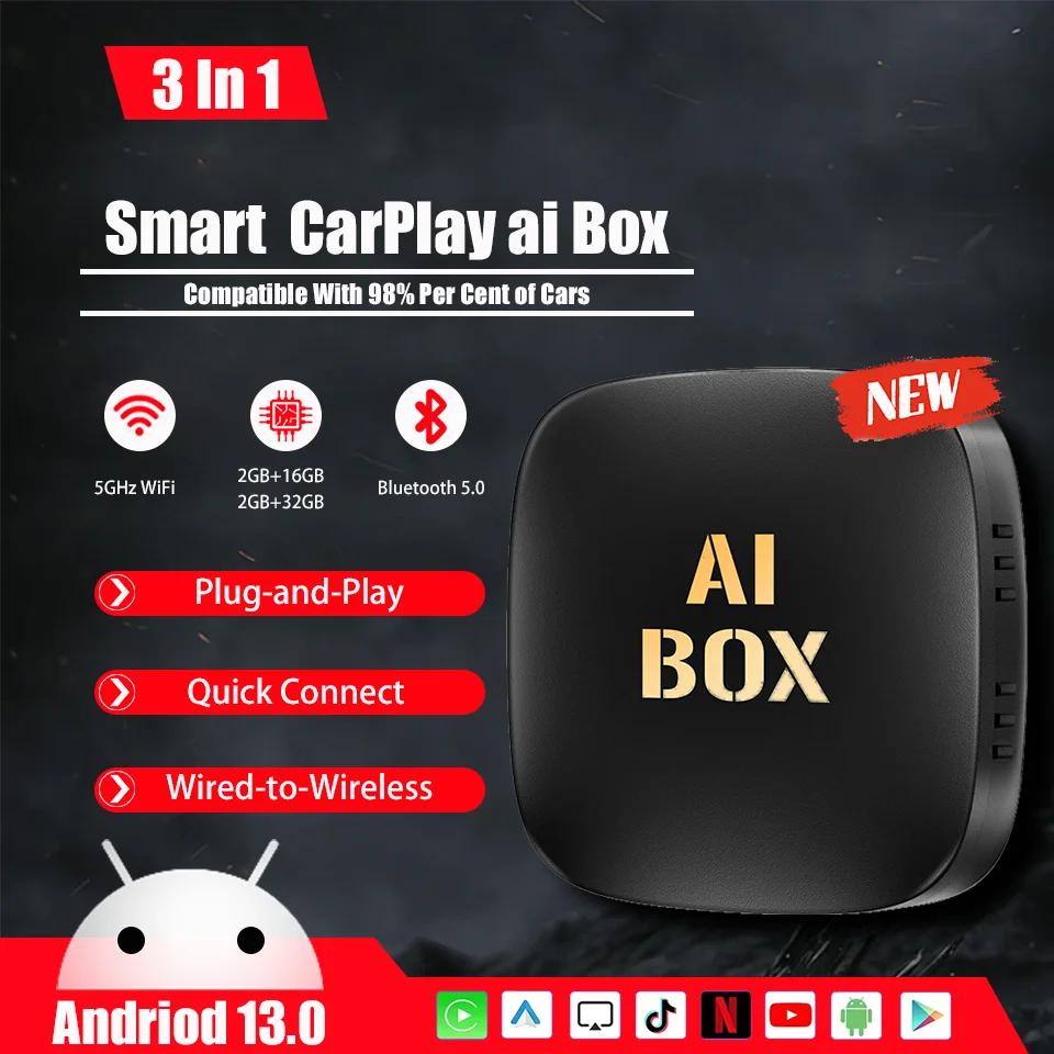 Android 13 CarPlay Smart Ai Box Android Auto CarPlay Car Adapter Built-in Netflix YouTube Google Apps Open Intelligent Systems