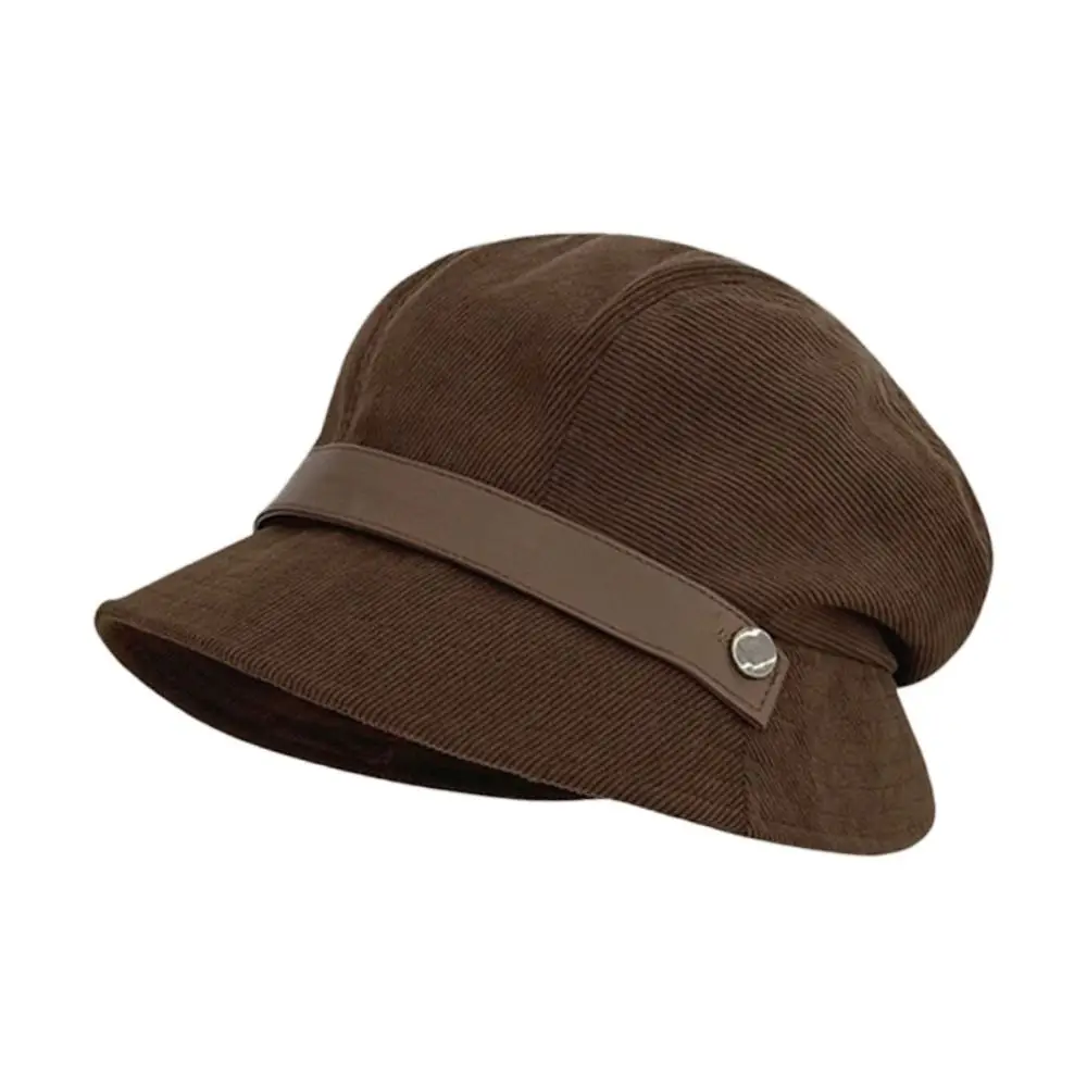 Casual Corduroy Bucket Hat Wide Brimmed Solid Color Beret Hat Retro Face Covering Basin Hat For Women