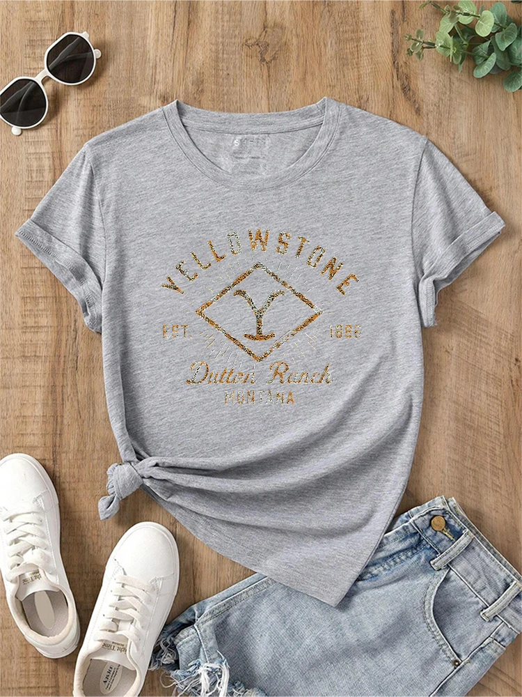 Yellowstone Letter Pattern Printed T-shirt Fun Cute Retro Women's T-shirt Fashion Casual Summer Top 2024 New Harajuku