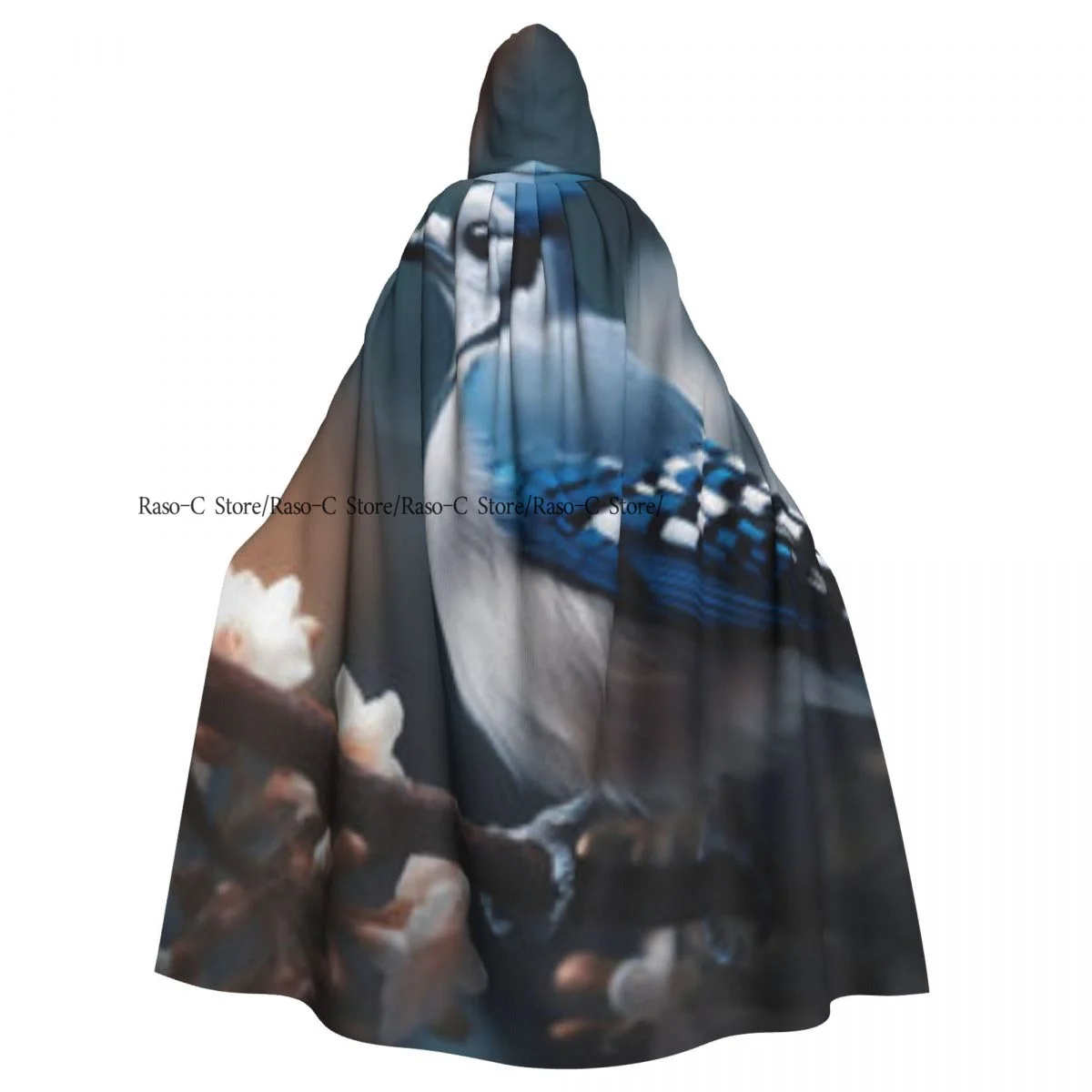 Hooded Cloak Unisex Cloak with Hood Blue Jay Bird Sitting On Branch Of Blossoming Tree Cloak Vampire Witch Cape Cosplay Costume