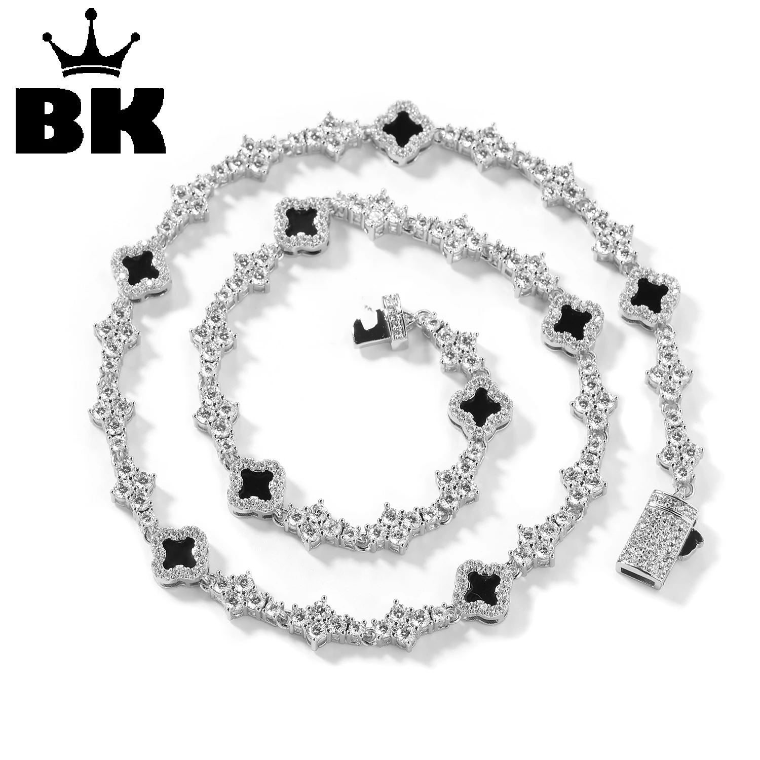 

THE BLING KING Colorful Four Leaf Clover Necklace Iced Out Cross Zirconia Tennis Chain Birthday Graduation Gift for Women Men
