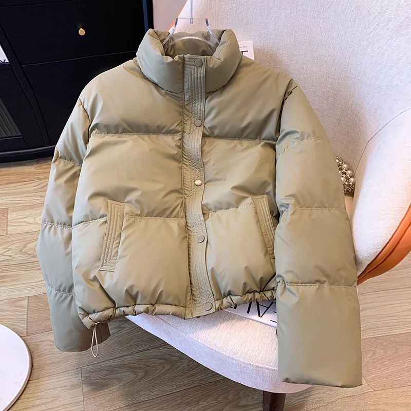 Women\'s Padded Jacket 2024 Winter Female White Cotton Jacket High Collar Warm Bread Jacket Women\'s Short Casual Parka Tops