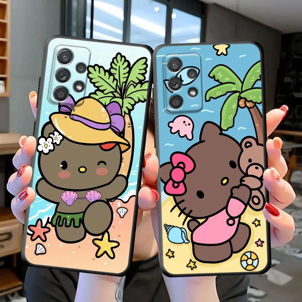 

Beach Black Hello Kitty Phone Funda Case For Samsung Galaxy S23 S22 S21 S20 FE S10 S10E LITE S9 S8 PLUS ULTRA Case Capa Shell