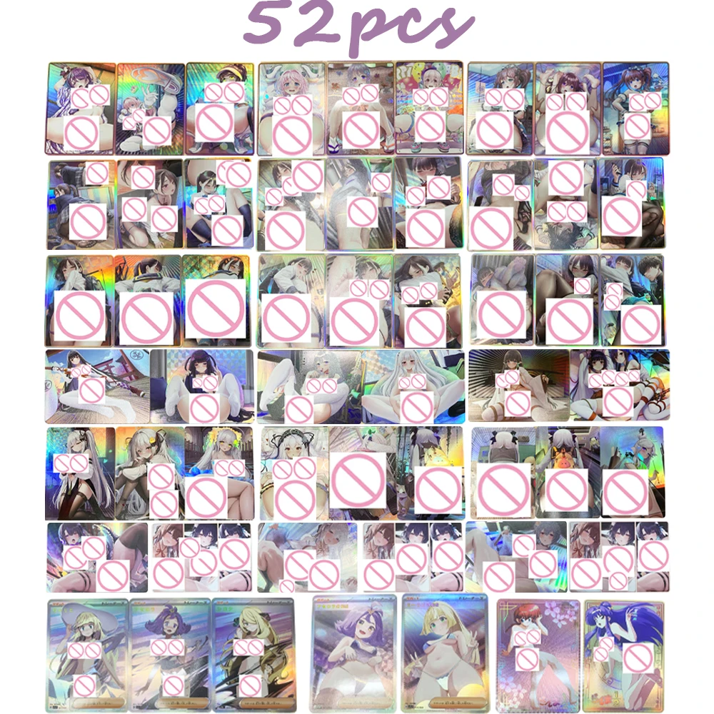 

52Pcs/set Waifu Sexy Nude Card Anime Collection Card Black Silk Big Breasted Girl Refractive Color Flash Embossed Textured Card