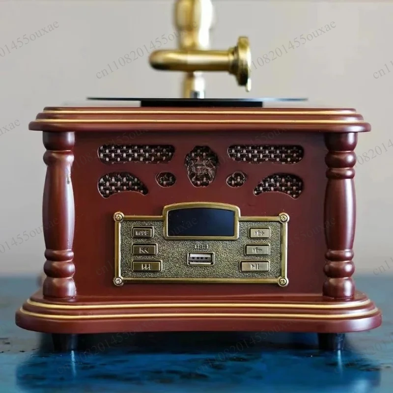 Retro European Style Solid Wood Bluetooth Turntable Vintage Electric Phonograph Vinyl Record Player Decorative Home Ornament