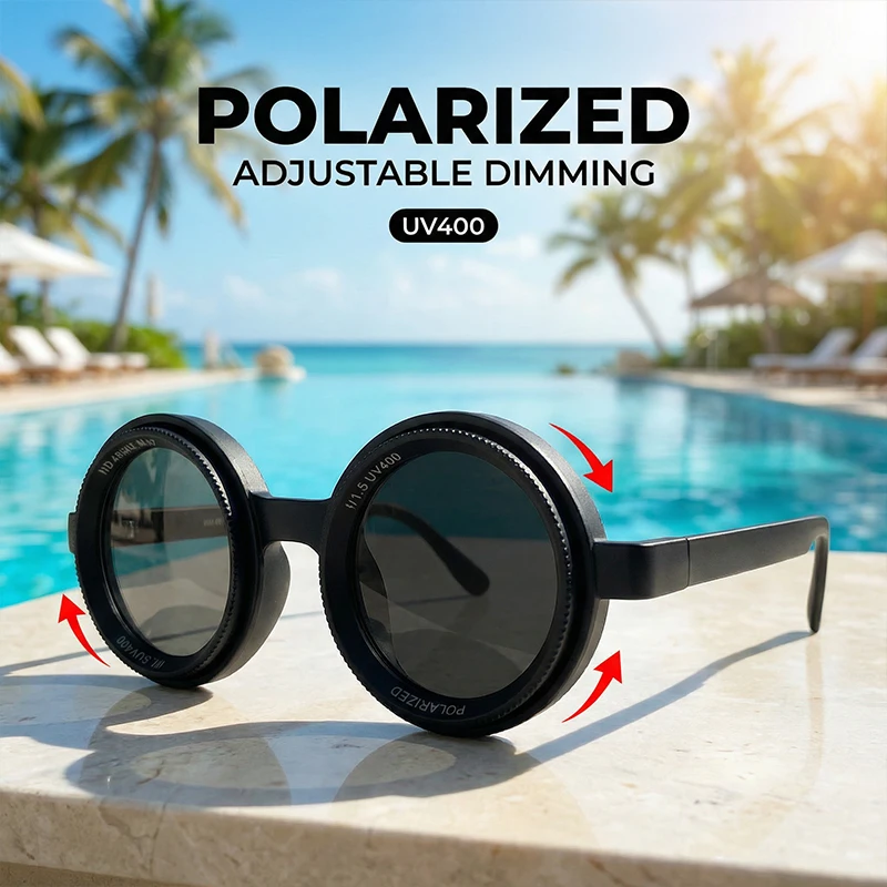 

Солнцезащитные очки Steampunk ND9 с регулируемой регулировкой яркости, поляризационные, мужские, с маленькой круглой оправой, в стиле панк, для вождения, рыбалки, с защитой от ультрафиолета UV400.