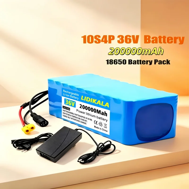 2026 Neuer 36V 10S4P 200Ah 18650 Lithium-Akku, 36V Große Kapazität, für Fahrräder und Elektroroller geeignet, inklusive BMS XT60-DC/T-DC-Anschluss und Ladegerät.