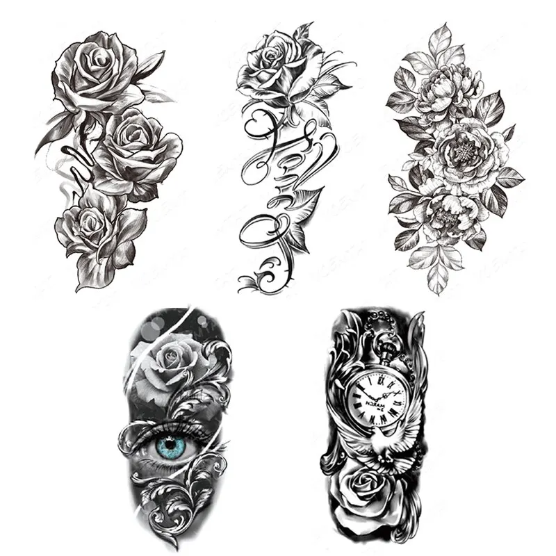 5PCS Wolf Lion Waterproof Temporary Tattoo Sticker Tiger Rose Flower Dragon Snake Skull Animal Body Art Arm Fake Tatoo Men Women